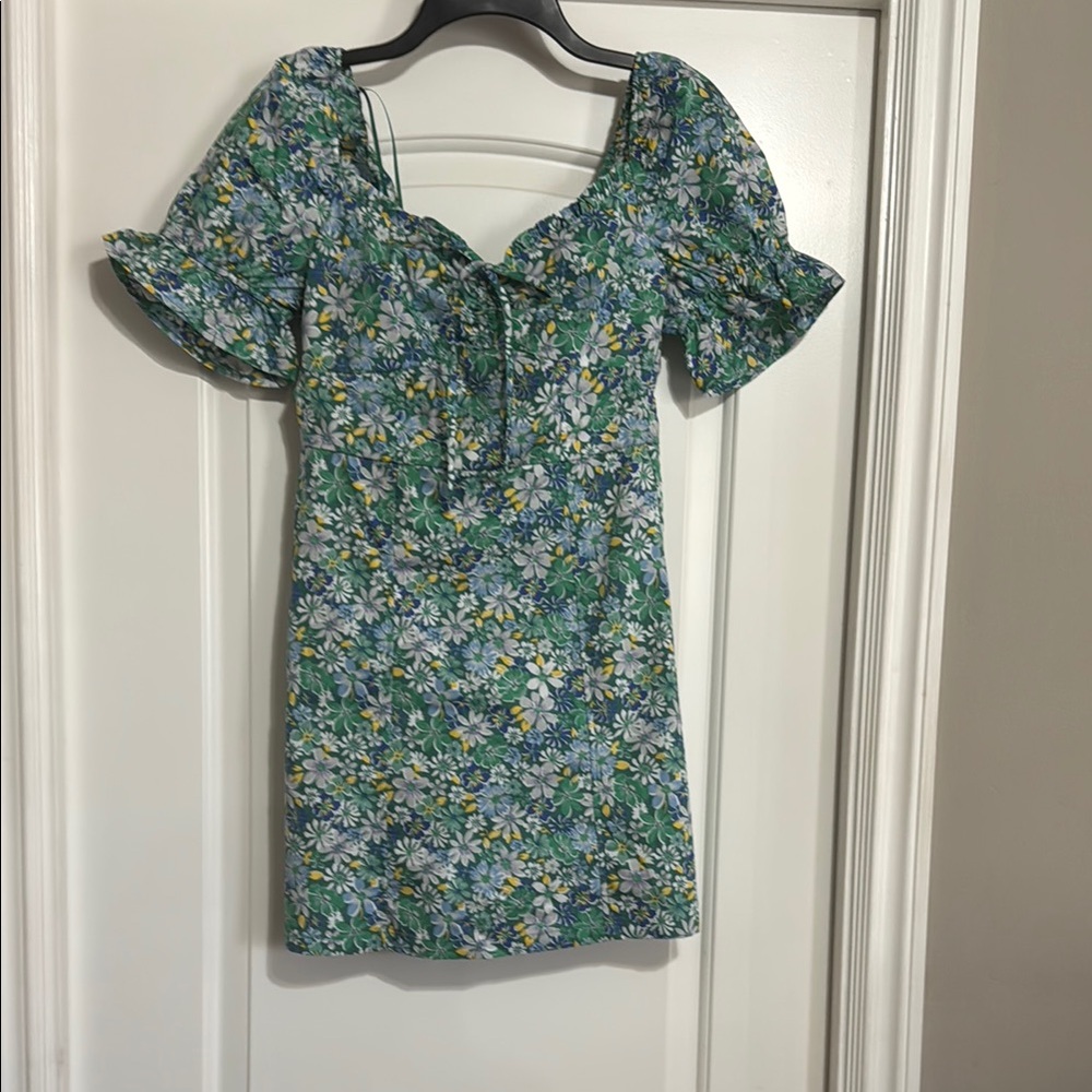 Copper Key Floral Mini Dress - Blue and Green